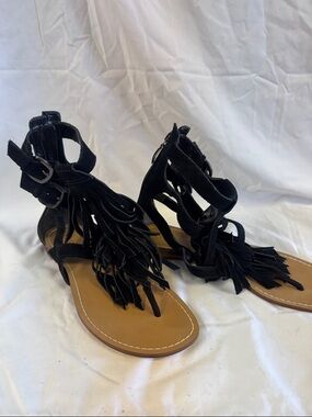 Guess Black Fringe Gladiator Sandals